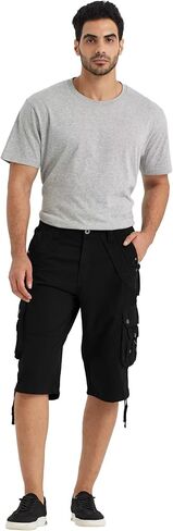 Mens Cargo Shorts with 8 Pockets Long Below Knee Length Relaxed Fit Casual Hiking Work Outdoor in Kuwait