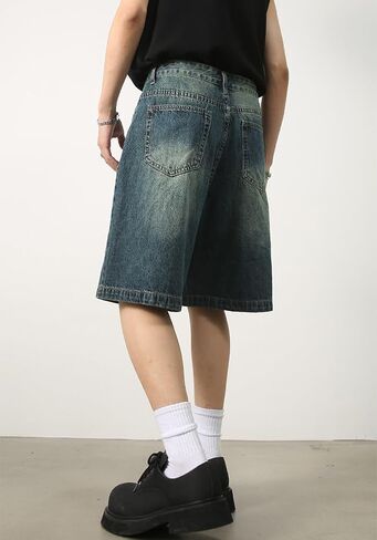 Mens Baggy Jean Shorts Summer Wide Leg Loose Fit Casual Vintage Hip Hop Streetwear Denim Shorts Y2k in Kuwait