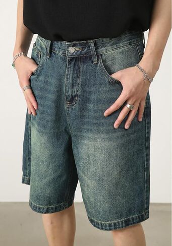 Mens Baggy Jean Shorts Summer Wide Leg Loose Fit Casual Vintage Hip Hop Streetwear Denim Shorts Y2k in Kuwait