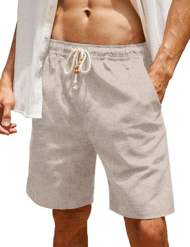 COOFANDY Men's Linen Shorts Casual Elastic Waist Drawstring Summer Beach Shorts in Saudi Arabia