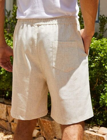 COOFANDY Men's Linen Shorts Casual Elastic Waist Drawstring Summer Beach Shorts in Saudi Arabia