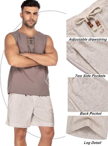 COOFANDY Men's Linen Shorts Casual Elastic Waist Drawstring Summer Beach Shorts in Saudi Arabia