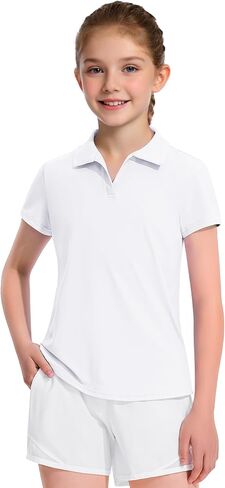 KEREDA Girls Polo Shirts Golf Tennis School Uniform Short Sleeve T Shirts V-Neck Collared Quick Dry Tops in Kuwait