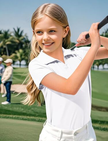 KEREDA Girls Polo Shirts Golf Tennis School Uniform Short Sleeve T Shirts V-Neck Collared Quick Dry Tops in Kuwait