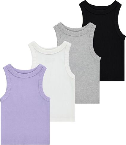 Girls' 4-Pack Ribbed Tank Tops – Sleeveless Cotton Blend Tees for Everyday Wear, Layering, or Summer Outfits (Sizes 4-14) in Saudi Arabia