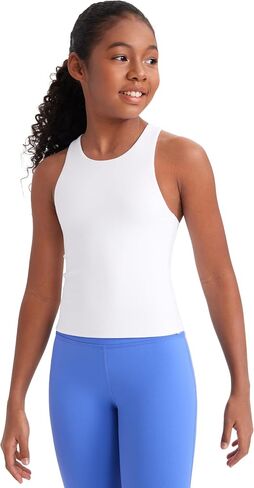 CRZ YOGA Girls Butterluxe Double Lined Tank Tops Waist Length High Neck Racerback Sleeveless Teen Kids Active Casual Dance in Kuwait