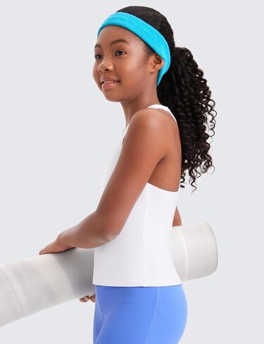 CRZ YOGA Girls Butterluxe Double Lined Tank Tops Waist Length High Neck Racerback Sleeveless Teen Kids Active Casual Dance in Kuwait