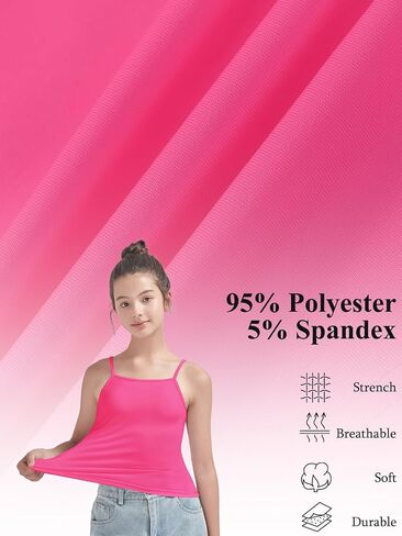 EXARUS 5/7 Pack Girls Padded/Unpadded Tank Tops Cropped/Full Length Stretchy Sleeveless Spaghetti Straps Cami Top in Kuwait