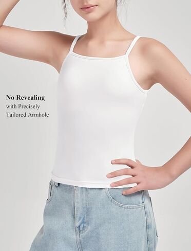 EXARUS 5/7 Pack Girls Padded/Unpadded Tank Tops Cropped/Full Length Stretchy Sleeveless Spaghetti Straps Cami Top in Kuwait