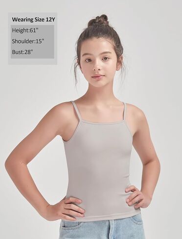 EXARUS 5/7 Pack Girls Padded/Unpadded Tank Tops Cropped/Full Length Stretchy Sleeveless Spaghetti Straps Cami Top in Kuwait