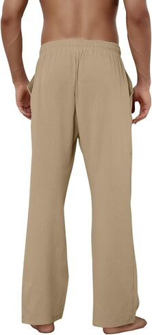 Puimentiua Cotton Linen Pants Men Casual Loose Fit Elastic Drawstring Waist Summer Beach Pants in Saudi Arabia