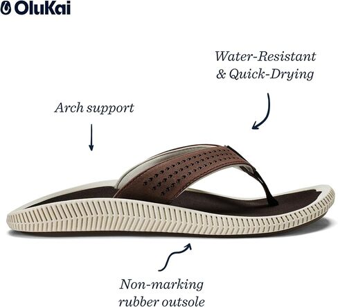 Olukai Ulele Men's Beach Sandals ، Flop Flop المقاومة للماء ، ودعم القوس الملاءمة والراحة ، والوزن الخفيف ودائم ، والقبض على الجر والجر in Kuwait
