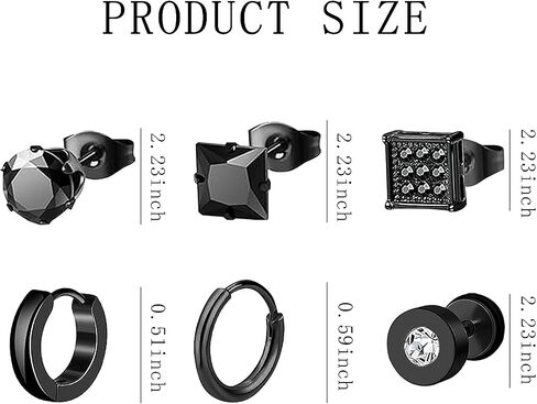 Newitin 24 أزواج أقراط الفولاذ المقاوم للصدأ للرجال للرجال Hypoallergenic Zirconia Zirconia Studs Hoop arring Cross Dangle أقراط للجنسين البانك. in Kuwait