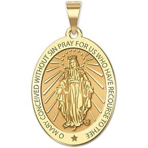 Picturesongold.com قلادة بيضاوية ميدالية معجزة - 1/2 بوصة × 2/3 بوصة - الذهب الأصفر 14K الصلب 14K