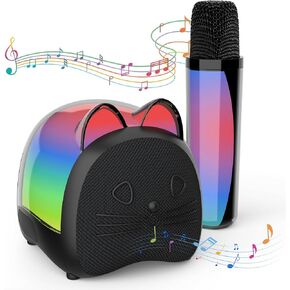 Mini Karaoke Machine for Kids Adults,with Wireless Microphones & Light- Bluetooth Portable Speaker Birthday Gifts for Girls 3-12 Years Old Toddler ToysPink