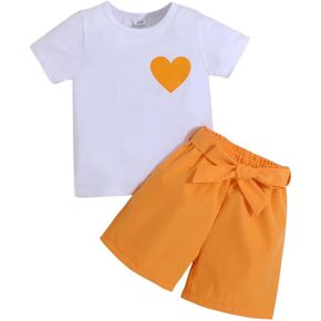 Kids Girl Clothes Heart Print Short Sleeve Top and Shorts Cute Girl Summer Outfits Short Set