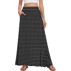 Womens Maxi A-LINE LOND SUMMIN SKIRT مرنة عالية الخصر تتدفق مع جيوب
