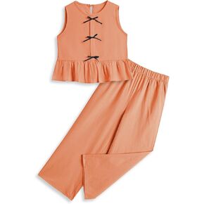 Girls’ Clothing Sets Sleeveless Bow Crop Top Wide Leg Linen Pants 2025 Summer Outfits Cute Kids Clothes