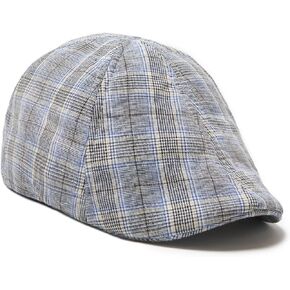 The Original Boston Scally Cap - Blue Plaid Newsboy Flat Cap - 6 Panel Cotton Fitted Hat for Men