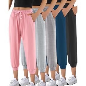 Taiyin 5 Pack Women's Ultra Soft Lounge Capri Joggers pants مع جيوب للرياضة في صالة التمرينات الرياضية الرياضية