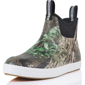 Camo Deck Boots for Men Waterproof Anti-Slip Rubber Ankle Rain Boots for Fishing Gardening Outing