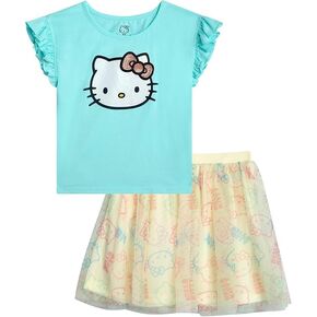 Hello Kitty Girls Tutu Skirt Set - 2 Piece Short Sleeve Graphic Top and Tulle Tutu Skirt Outfit Set (Sizes: 2T-12)