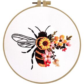 Esffaci Embroidery Starter Kit for Adult Beginner with Bee Flower Pattern Hand Embroidery Set with Embroidery Cloth Hoop Needle Threader Embroidery Floss and Instruction in Kuwait