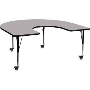 Flash Furniture Wren Mobile 60'W x 66'l Horseshoe Yellow Thermal Thermal Table - ارتفاع الساقين القابلة للتعديل