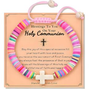 Baptism Gifts Cross Bracelet for Girl, First Communion Confirmation Gifts for Boys, Teenage Girls, Christening Gift for Kids Daughter Granddaughter Godchild