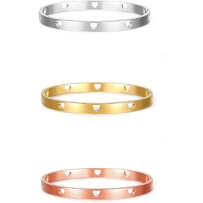 Baby Infant Toddler Kids Girls Heart Bangle Bracelet, Gold Silver Rose Gold 3 Colors 316L Stainless Steel Cuff Bracelets With Heart Shape,Jewelry Gifts For Birthday