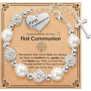 First Communion Confirmation Baptism Cross Bracelet for Girls, Catholic Jewelry Gifts for Kids Daughter Goddaughter Granddaughter 6+2 Inches