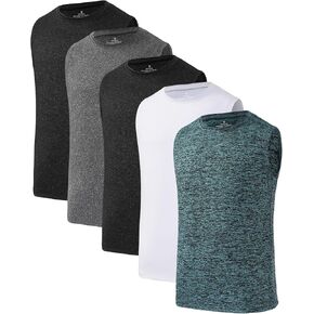 Star Vibe 5 Pack Boys Tank Tops Dry-Fit, Moisture Wicking Active Athletic Shirts Sleeveless Performance T-Shirts for Kids