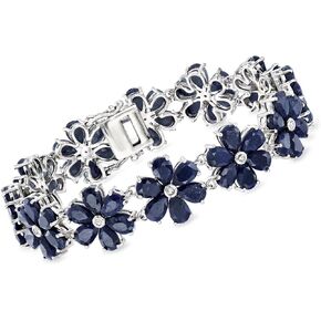 Ross-Simons 45.00 ct. t.w. Sapphire and .10 ct. t.w. Diamond Flower Bracelet in Sterling Silver