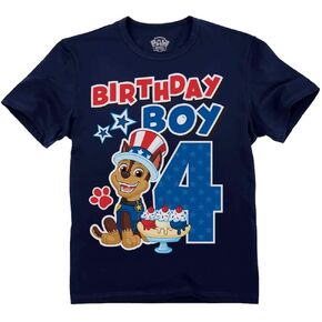 Tstars Paw Patrol 4 Chase Shirt Gifts for Four Years Old 4th Birthday Theme Party Toddler Kids T-Shirt