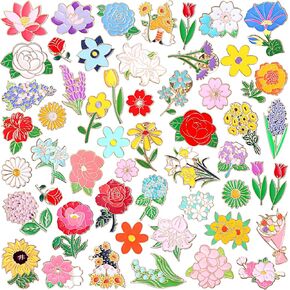 Ceenna 100 Pcs Flowers Pin Bulk Floral Enamel Pins for Backpacks Cute Cartoon Spring Wildflower Rose Sunflower Tulip Lily Hydrangeas Plants Lapel Brooch Set for Women Hat Clothes Bag Decoration Gifts