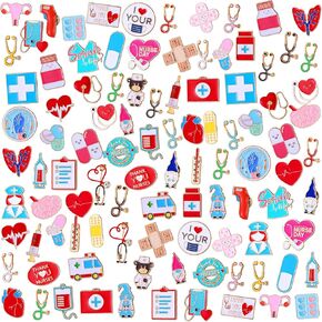 Ceenna 100 Pcs Nurse Enamel Pins Bulk Medical Heart Stethoscope Ambulance Pill Syringe Lapel Pins Cna Week Gifts Christmas Thank You Brooches Accessories for Clothes Bags