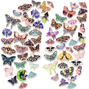 Ceenna 100 Pcs Butterfly Enamel Pins Bulk Cute Backpack Lapel Pins Steampunk Goth Horror Brooches Colorful Moth Butterfly Decoration for Clothes Women Gift