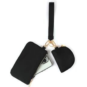 ekole mini zip حول محفظة مفاتيح المعصم للنساء القابلة للفصل حقيبة مزدوجة معصم المحفظة المحفظة المحفظة بالعملة المعدنية (الأسود+الذهب)