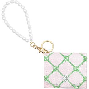 Lilly Pulitzer Snap ID Card Case, Cute Keychain Wallet, Slim Credit Card Holder with Pearl Wristlet Strap, Butterfly Trellis