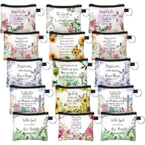 Sweetude 30 Pcs Christian Small Coin Purse for Women Bulk Church Gift Mothers Day Gifts Inspirational Bible Verse Religious Coin Purse Mini Pouches Wallet Bag with Zipper for Travel Women Girls