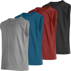 Cooraby 4 Pack Boys Olylessed Sleveless Tank Top-Grid-Fit Active Performance Undershirt Training Cool Training Runn