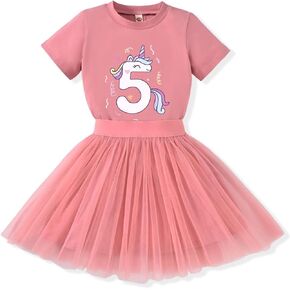 5th Birthday Outfit Girl,5 Year Old Fifth Five Shirt Skirt Outfit for Toddler Girls