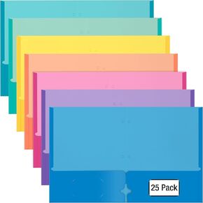 2 Pocket Folders, Assorted 7 Vibrant Colors with Complementing Interior Colors, Fits Letter Size Paper, for School, Office, Home (with Prongs, 25)