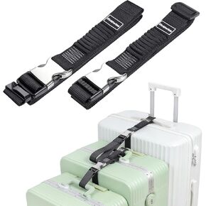Luggage Straps, Stretchable Luggage Connector Straps for Suitcases, Metal Buckle Add A Bag Adjustable Attachment Accessories Belts (Black, Large)