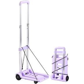 Travel Cart with Wheels, Folding Hand Truck, Aluminum Small Carrying Cart for Hand Luggage, Backpack Mini Trolley Loadable 222lbs Gift Purple
