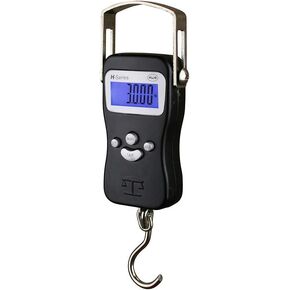 Digital Hanging Scale Die-Cast Metal Construction and Built-in Tape Measure, Handheld Scale with Hook for Travel Farm Hunting Fishing Outdoor - H-110 lbs. x 0.05 lbs - (Black) - AMERICAN WEIGH SCALES