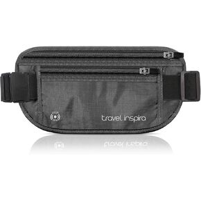 travel inspira Travel Money Belt with Slim Anti-Theft RFID Blocking Passport Holder for Travel Concealed under Clothes for Ultimate Protection of Credit Cards, Cash, Passport & Documents, Black