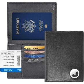 حامل جواز سفر مع Airtag للسفر ، محفظة جواز سفر جلدي للرجال والنساء ، RFID حظر غطاء جواز سفر Bifold مع حامل بطاقة الائتمان (أسود)