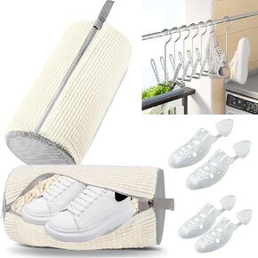 Shoe Washing Machine Bag Reusable 2pcs Laundry Shoe Bag for Washer and Dryer Sneakers with 2 Pairs Adjustable Shoe Trees and 2pcs Shoes Hanger Hook (8-Pcs Set For Easy Cleaning&Drying)