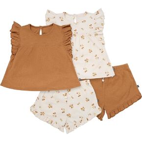 Modern Moments by Gerber Baby Girls 4-piece Set (2 Flutter Sleeve Top & 2 Ruffle Wide Leg Short)